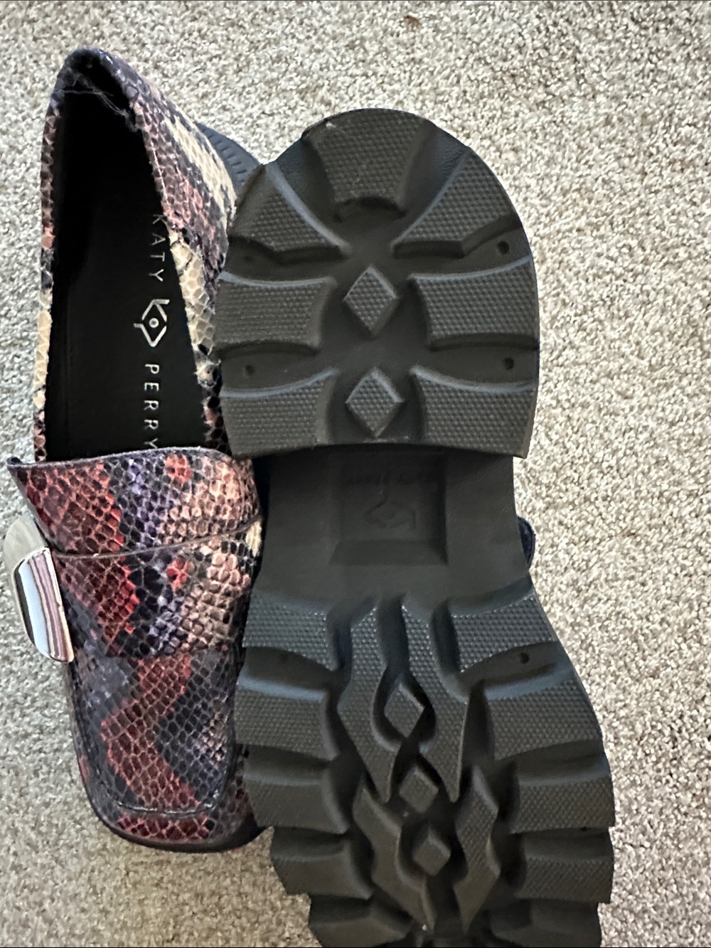 Katy Perry geli combat loafers size 8M in red: purple multi snakeskin print - Picture 3 of 6